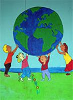 Wandbemalung: Kinder stützen die Weltkugel